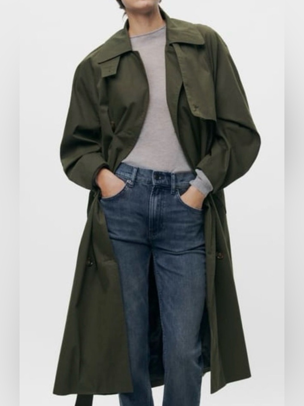 Zara Olive Green Long Trench Coat